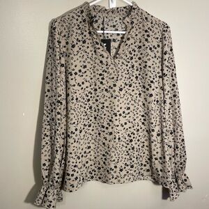 Doublju Women's Floral Blouse - Black and Cream